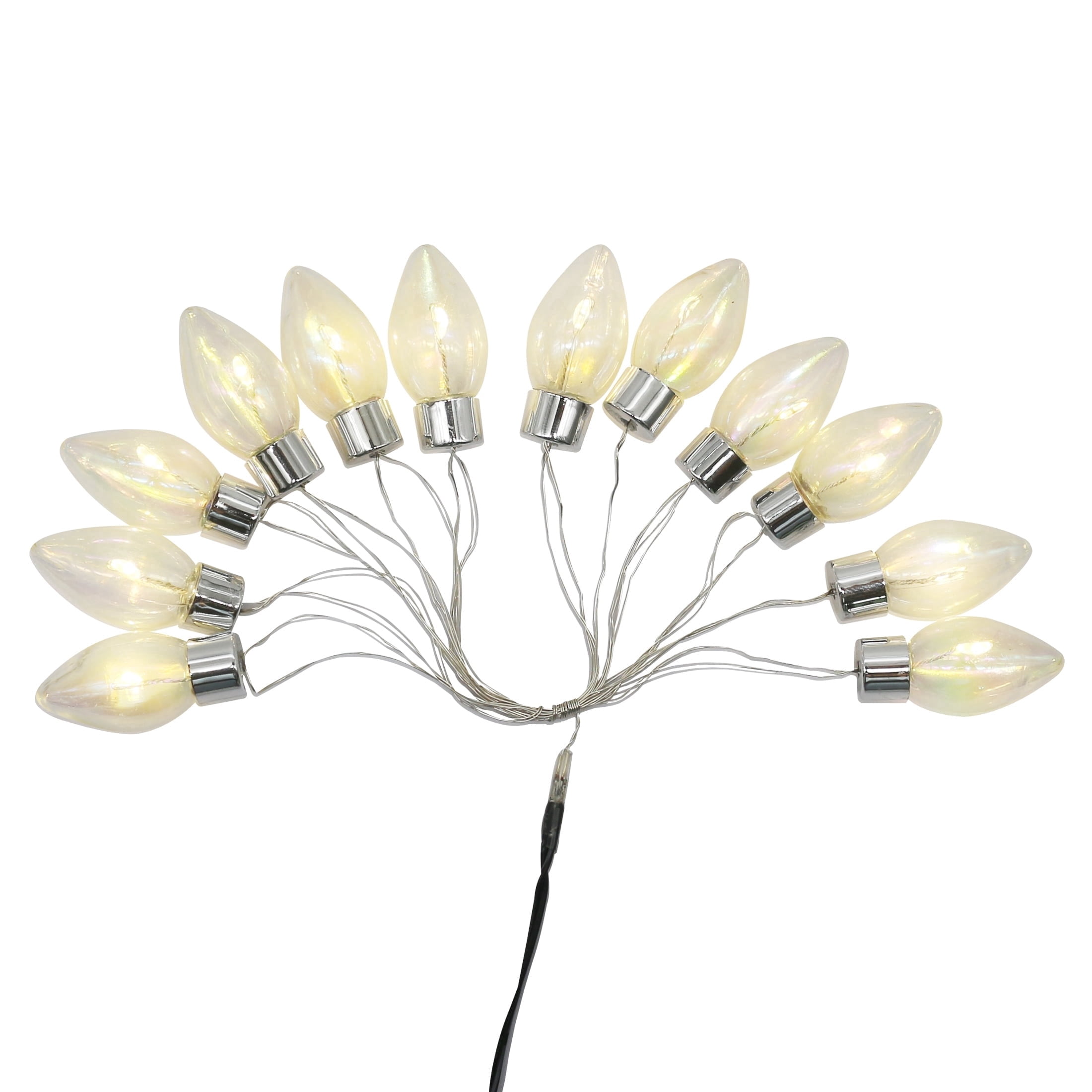Indoor 12-Count Battery-Operated LED C7 Christmas String Lights, Warm White, Silver Wire, 5.5', by Holiday Time