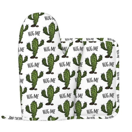 

Oven Mitts and Pot Holders Sets Cactus hug me Pattern Non-Slip Silicone Oven Gloves Potholders Cotton Lining Heat Resistant Gloves Hot Pads for Kitchen Cooking Baking