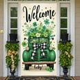 thumbnail image 3 of Green Theme St. Patrick's Day Banner Clover Pattern Festival Banner Gold Accent Striped Border Lucky Clover Display for St. Patrick's Day Party Festival Indoor Decoration, 3 of 9
