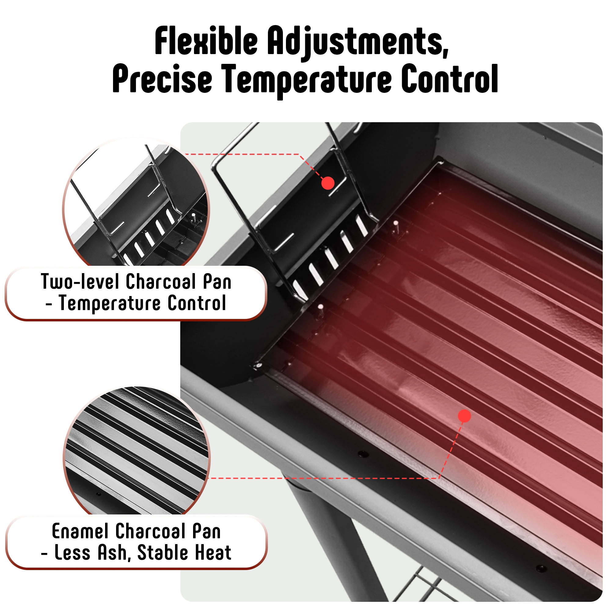 Feasto BBQ Charcoal Grill with Side Table, 30-In Heavy Duty Outdoor BBQ Grill with 647 Sq. In Cooking Area