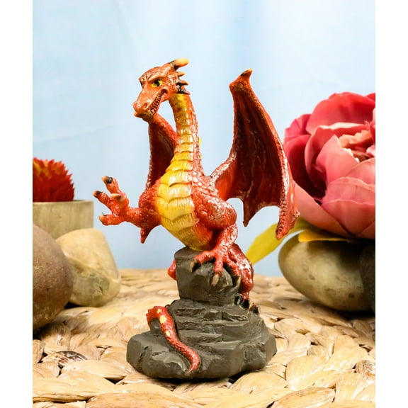 Ebros Whimsical Red Lava Dragon Climbing On Volcanic Rock Statue 4.25" Tall