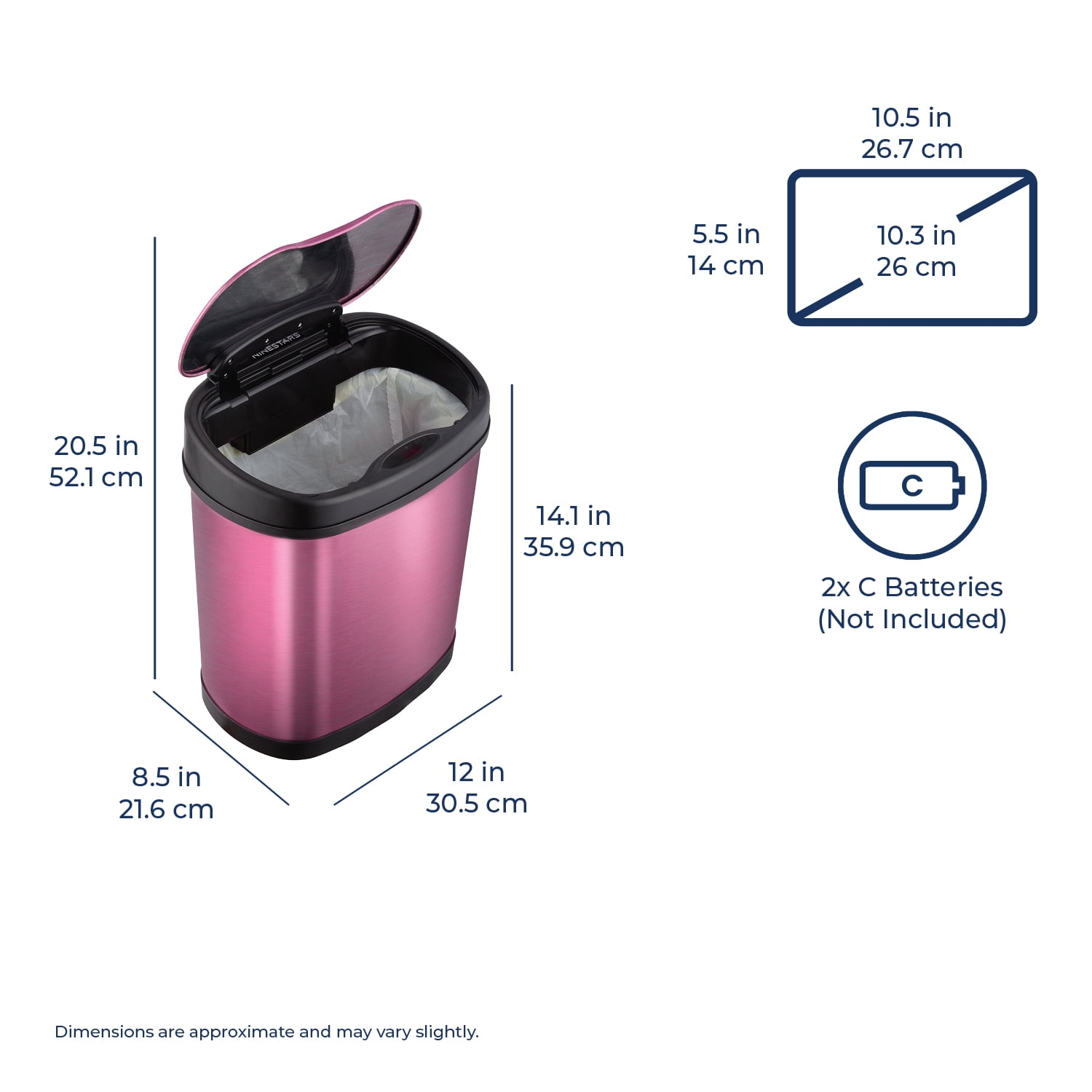 Nine Stars Automatic Bathroom Trash Can, 3.2 Gallon Stainless Steel, Motion Sensor Hands-Free Soft-Close Lid Garbage Bin, Burgundy