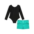 thumbnail image 4 of iiniim Kids Girls Shiny Diamonds Long Sleeve Gymnastics Leotard Bodysuit with Colorful Shorts Set Dancewear Blue Green 10, 4 of 7