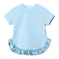 thumbnail image 6 of LYHaoo Girl 2 Piece Outfits Kids Toddler Baby Girls Spring Summer Solid Short Sleeve Tshirt Ruffle Shorts Tracksuit Outfits Clothes Set Sizes 2-3 Years(Blue), 6 of 6