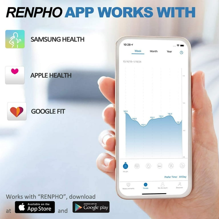 RENPHO Digital Body Weight Scale, Body Composition Monitor Health Analyzer  with Smartphone App, White 