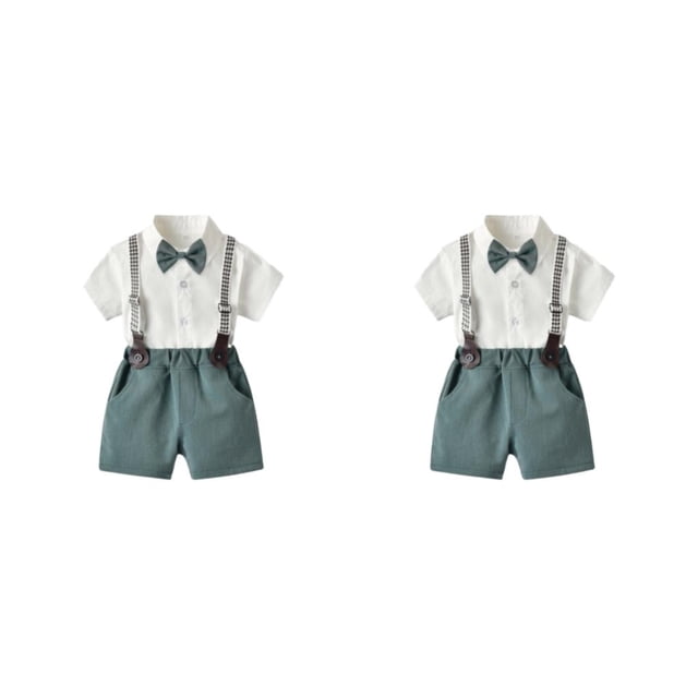 Minnieouse Verano para niños, camisa de manga corta con botones, conjunto de pantalones, ropa de pajarita para boda, pantalones cortos con Type5 NO5