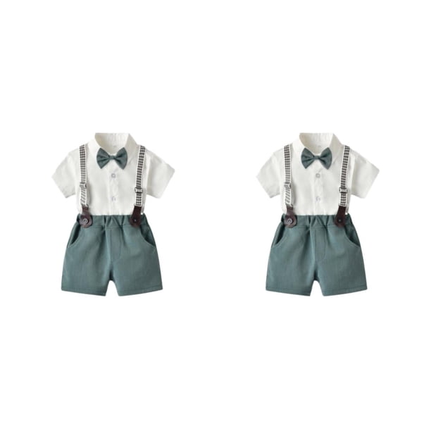 Minnieouse Verano para niños, camisa de manga corta con botones, conjunto de pantalones, ropa de pajarita para boda, pantalones cortos con Type3 NO3