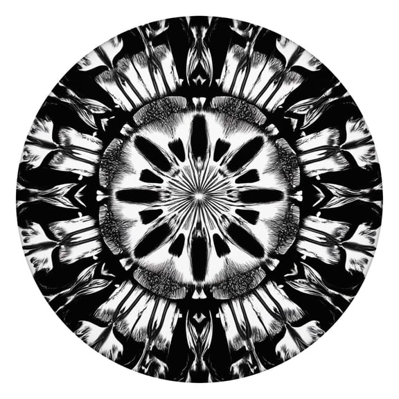 Black White Tie Dye Mandala Pattern Round Fitted Tablecloth with Elastic Edge,Dining Table Cover Waterproof,Outdoor Round Tablecloth for Camping,Dining,Indoor and Outdoor