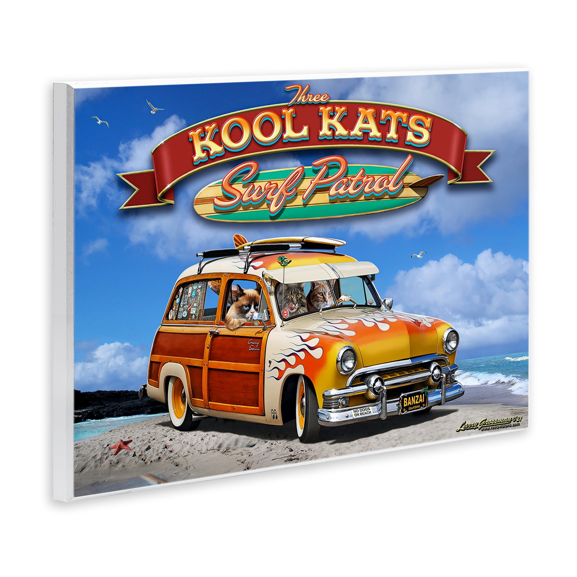 Stupell Industries Kool Kats Beach Transportation Painting Unframed Art Print Wall Art, 19 x 13