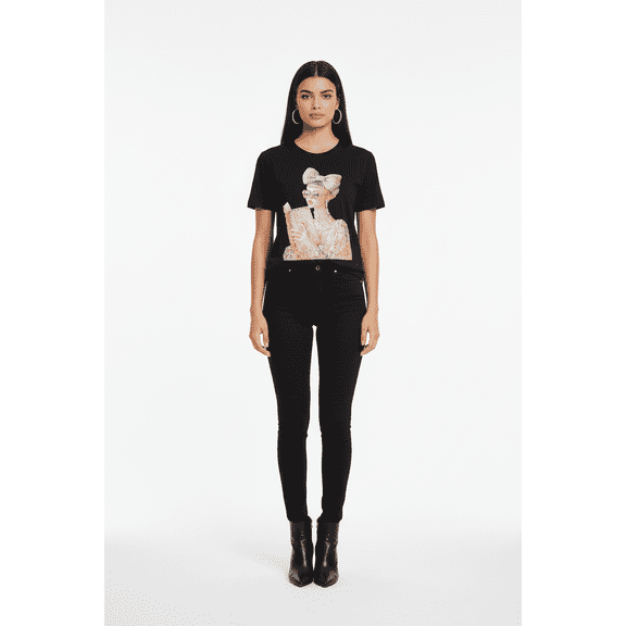 Terry Macc Graphic Black Crystal Diva Hand-Embellished, 100% Cotton, T-Shirt (Unisex One Size)