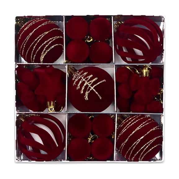 35 Pcs Burgundy Christmas Ornaments Set 2.36 in Shatterproof Xmas Tree Balls with Gold Glitter Star Bow Baubles Festive Holiday Decor Accent