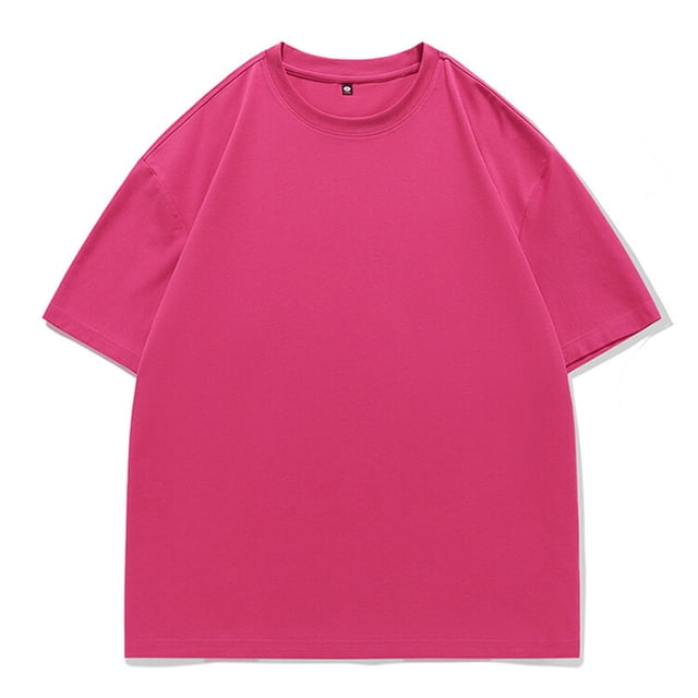 Camisas Elvqul Hombre Casuales Rosa Neón sin Estampado Manga Corta Algodón Botones Con Bolsillos Cuello Redondo