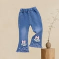 thumbnail image 5 of Girls Bell Bottom Jeans with Bowknots Irregular Frayed Ripped Hem Casual Trendy Denim Pants Elastic Waisted (5-6 Years, Blue #C), 5 of 7
