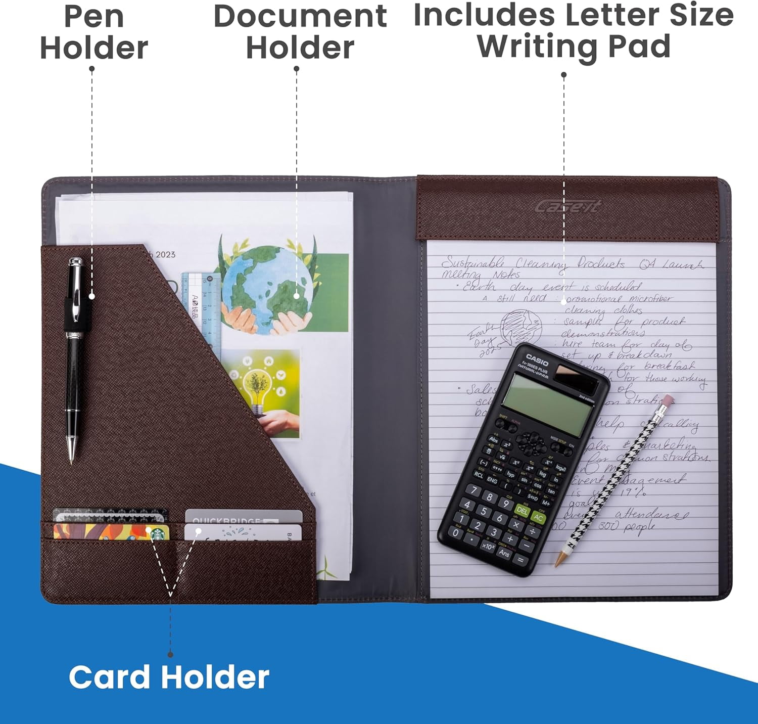 Case it The Premier PADFOLIO Case-it Business Meeting Padfolio | Professional Portfolio with Letter Size Writing Pad/PAD-14-BRN