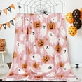 thumbnail image 2 of Halloween Fuzzy Flannel Blanket 60 x 50 Inch Ghost Pumpkin Throw Blanket Pink Soft Blanket for Farmhouse Home Chair Sofa Couch Bed, 2 of 6