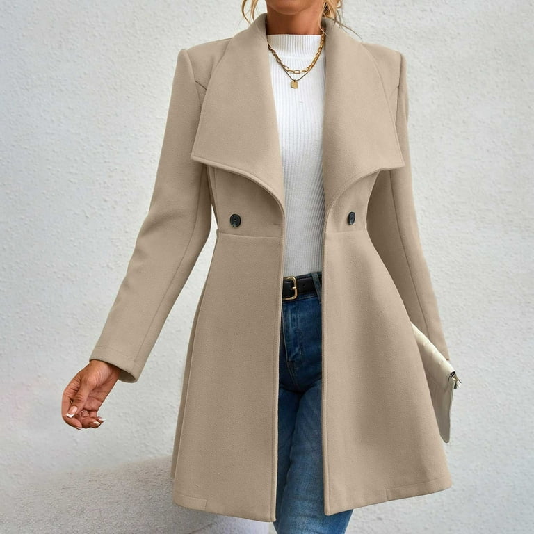 Women's Tunic Coat Lapel Jacket Button Belt Shawl Elegant