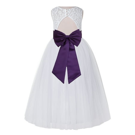 

Ekidsbridal White Lace Tulle Keyhole Back Girl Dresses with Colored Sash Wedding Pageant Junior Bridesmaid 178T 4