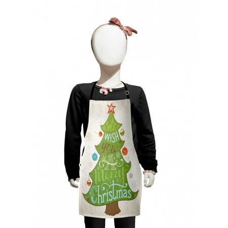 

Christmas Kids Apron Nostalgic Design with Ornaments and Star on the Snow Party Photo Print Boys Girls Apron Bib with Adjustable Ties for Cooking Baking Painting Multicolor by Ambesonne