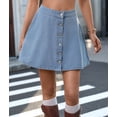 thumbnail image 5 of Womens Washed Denim Button Front Short Flared Skirt A Line Mini Skirt Casual High Waist Light Blue S, 5 of 10