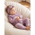 thumbnail image 4 of Cjfdfy Preemie Newborn Baby Girl Fall Outfit, Long Sleeve Little Sister Embroidered Letter Collar Jumpsuit Headwear 2-piece Set Cute Knit Jumpsuit Coming Home Fall Winter Outfit, 4 of 9