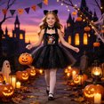 thumbnail image 2 of YLYL Kids Girls Halloween Costume Cute Kitty Pumpkin Print Halter Tutu Dress Set with Bow Tie Ears Tail, 2 of 9