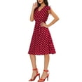 thumbnail image 4 of Allegra K Women's V-Neck Vintage Polka Dots Tie Waist Sleeveless Dress, 4 of 6