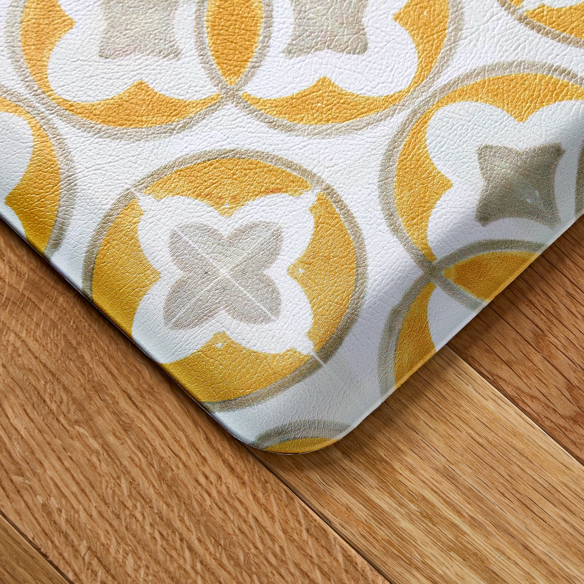 FIESTA Mali Tiles Geo Trellis Anti-Fatigue Comfort Kitchen Runner Mat, Non-Slip Floor Mat, Padded Standing Desk Mat, Yellow/Grey/White, 20"x55"