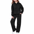 thumbnail image 4 of JIAYUE Girls Outfits Solid Color Long Sleeve Pocket Hoodies And Elastic Drawstring Sweatpants 2 Piece Set For Outdoor Playing,3-4 Years, 4 of 5