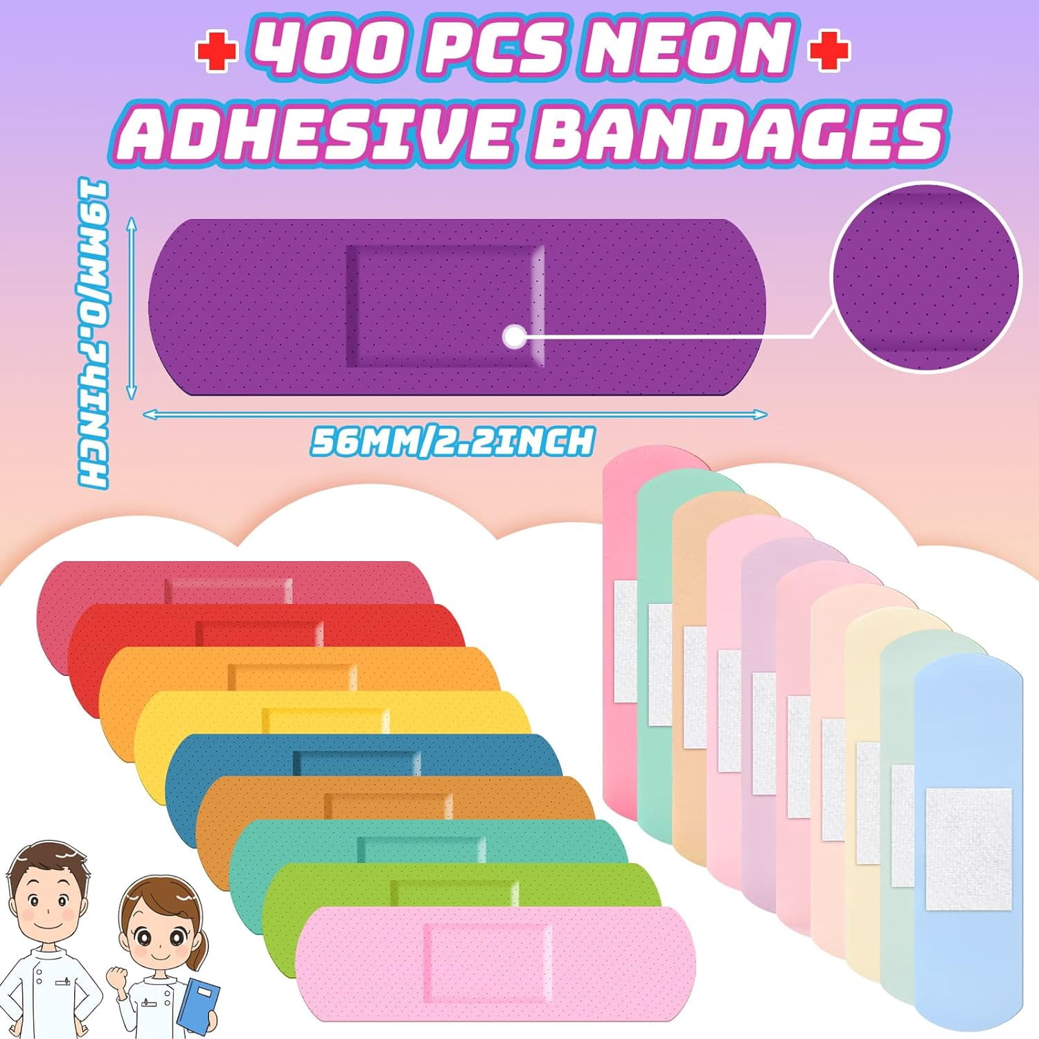 400 Pcs 10 Colors Kids Bandages Bulk Waterproof Breathable Bandages Neon Colorful Flexible Bandages Assorted Colors Flexible Protection Wound Care Scrapes and Slight Cut for Toddler Children