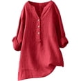 thumbnail image 1 of Chemise en Lin Rouge TG pour Femmes Hauts Respirants Col Rond Ample T-Shirts Quotidiens d'Été pour Femmes 2025, 1 of 2