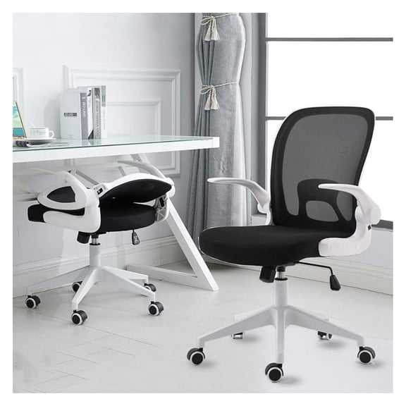 Foldable Office Chair - Home Office Desk Chairs with Wheels and -Up Arms - Ergonomic Backrest Mesh Computer Chair Adjustable Swivel Rolling Home Executive (White)