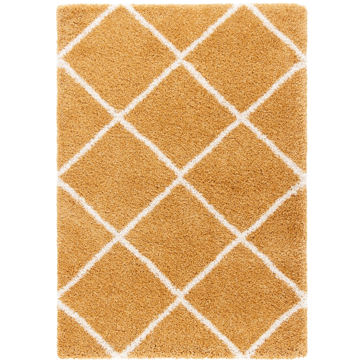 SAFAVIEH Hudson Amias Plush Geometric Shag Area Rug, Gold/Ivory, 5'1" x 7'6"
