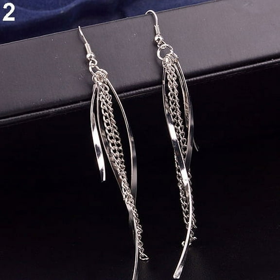 Grandest Birch Women's Vintage Elegant Alloy Long Tassels Chain Drop Hook Dangle Earrings Jewelry Alloy Silver