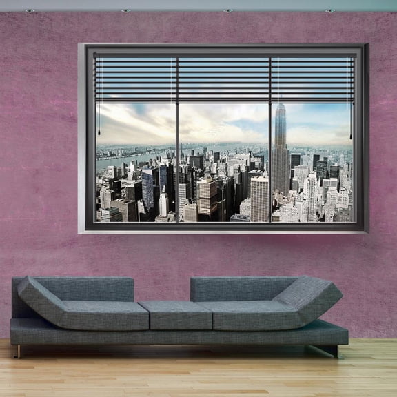 Tiptophomedecor New York Wallpaper Wall Mural - New York Window Purple Wall