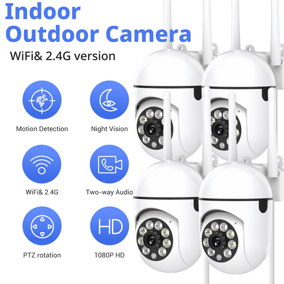 1080P Security Camera Outdoor 360° View Pan/Tilt Camera for Home Security Outside with Color Night Vision, Motion Detection, 2-Way Talk, 2.4GHz Wi-Fi, 4 Pack
