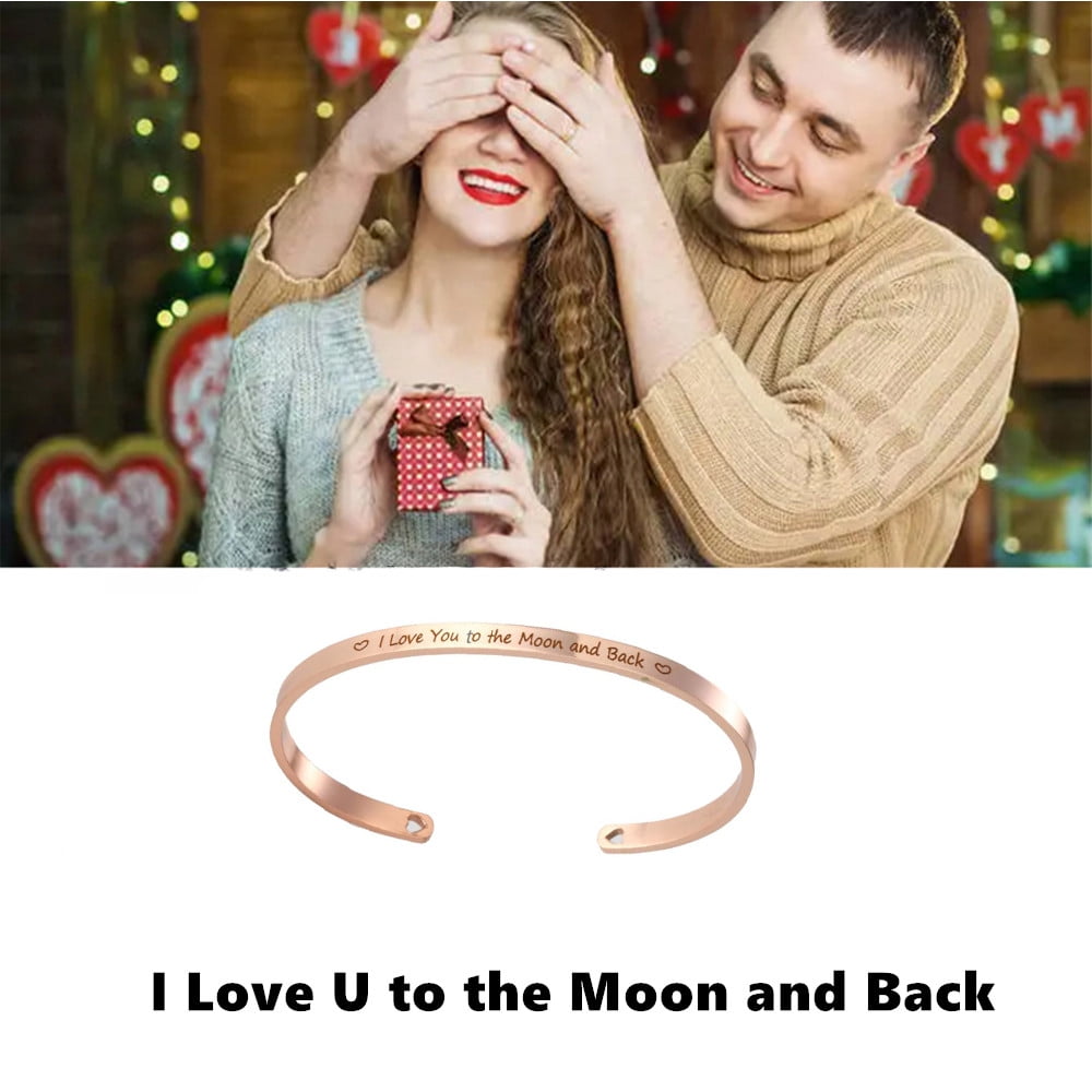 Bracelet for Women, Jewelry Gifts for Christmas Birthday Mother's Day Lover Gift,'I Love U to the Moon and Back ' Letter Bracelets(1PC,Gold)