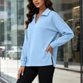thumbnail image 4 of Dolkfu Long Sleeve womens sweatshirt Retro Blue V-Neck Sweatshirt Solid Romance Relaxed Fit Modern Sweatshirts & Hoodies Light Blue,S, 4 of 7