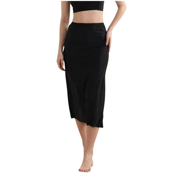 Ediodpoh Womens Skirts Summer Semi Breathable Inner Glazing Mid Length Ice Silk Thin Seamless Underskirt Long Skirts Black_003 L