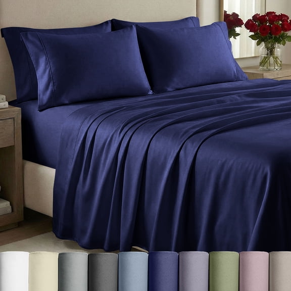 California Design Den Queen Bed Sheets - 1000 Thread Count 100% Cotton Sateen - Soft & Thick with Deep Pockets - 4 Piece Sheet Set, Navy Blue