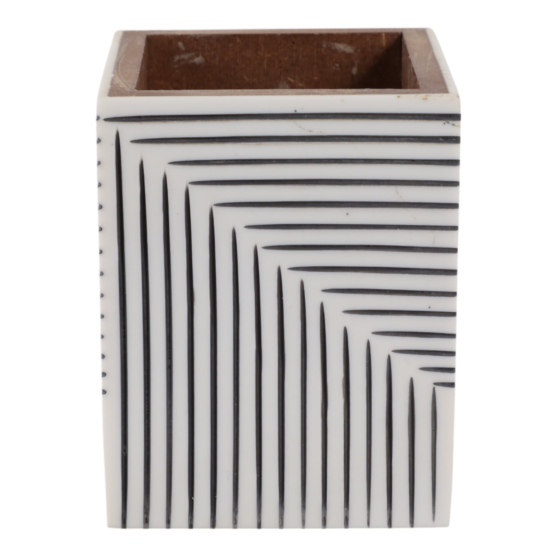 Decorative Ridged Lines Desk Organizer for Home Decor - Perfect Desktop Organizer for Workspace and Office Desk Decor - Versatile Office Accessory for Storage, Bedroom, or Kitchen - 4", Black & White