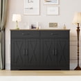 thumbnail image 3 of Hiphuta 47"Farmhouse Sideboard Storage Cabinets with 4 Doors & 2 Drawers, Coffee Bar with Brown Top for Living Room, Black, 3 of 7