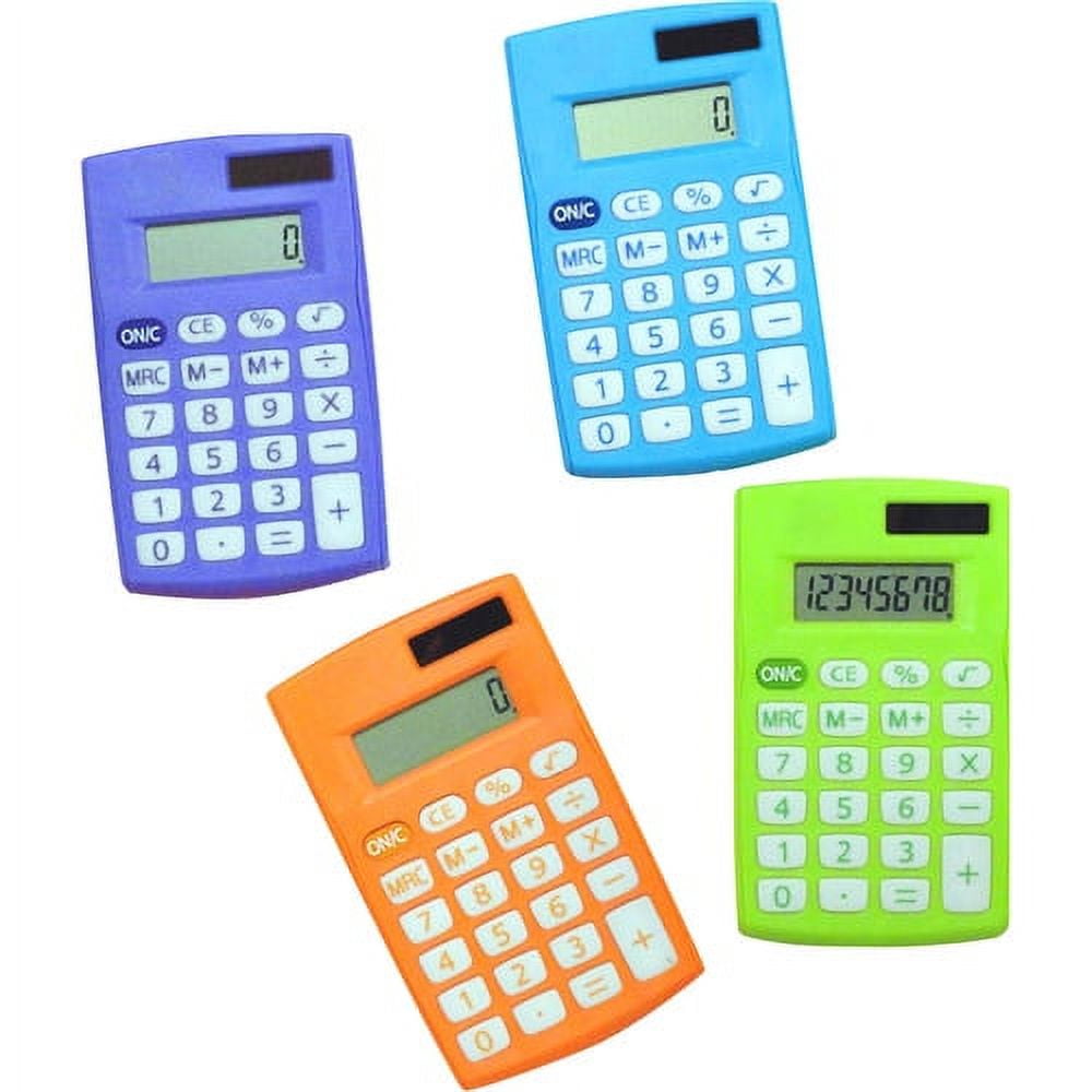 CLI 8-digit Hand Held Calculator Dual Power, Non-slip Rubber Key - 8 Digits - Battery Powered - Assorted - 12 / Display Box