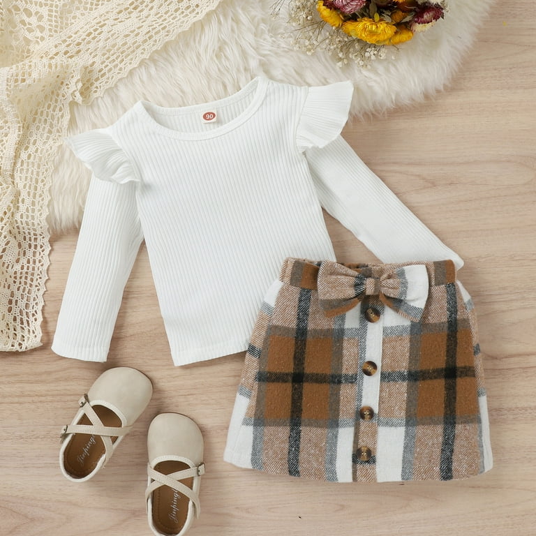ZHAGHMIN Cute Girls Clothes 10 12 Years Old Toddler Kids Girls Clothes Set Ribbed Top T Shirt Skirt Outfits Party Girls Clothing Welcome Baby Girl Its