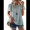 thumbnail image 2 of Blusas de Informales de Corta con Cuello Redondo y Dobladillo de Encaje para Mujer, Estilo Bohemio, de Verano, 2025 Gris Verde L, 2 of 10