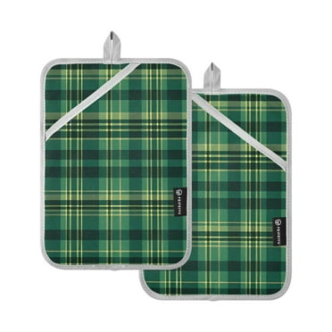 ALAZA Grid Dark Green Lattice Pot Holders Set of 2 Heat Resistant Kitchen Oven Mitts