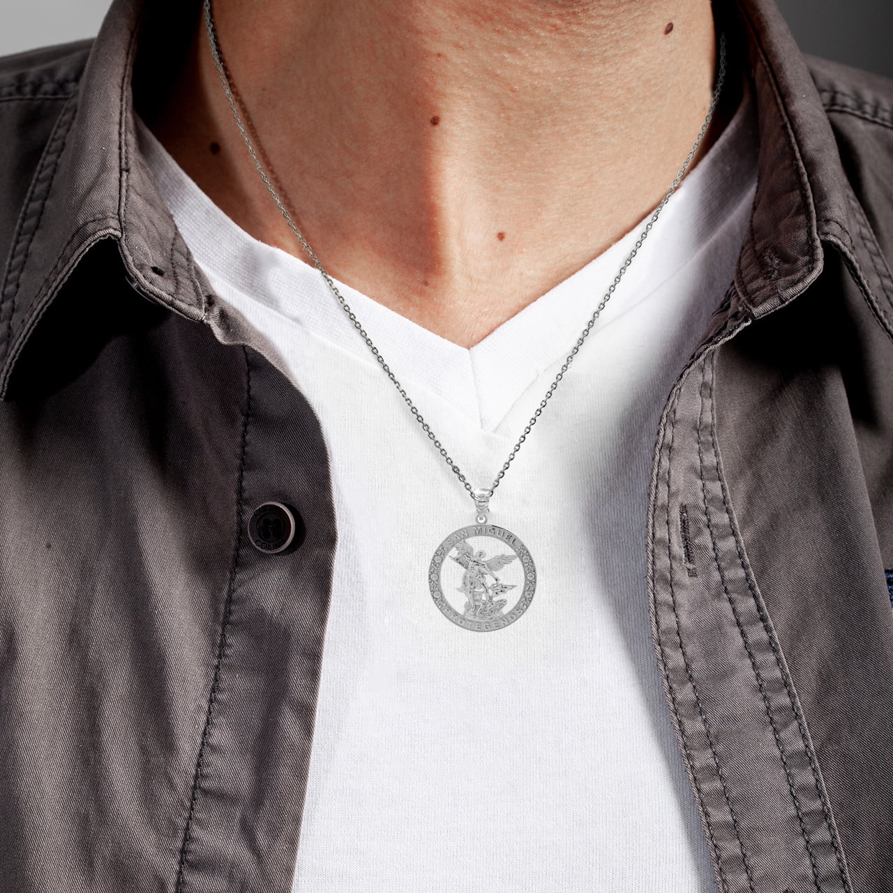 .925 Sterling Silver Religious Saint Michael CZ Medallion Pendant Necklace (Pendant with 16" chain)