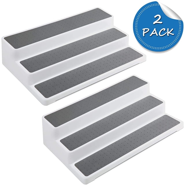 Non-Skid 3-Tier Spice Rack Pantry Kitchen Cabinet Organizer, 14.5-Inch, White/Gray, 2 Pack