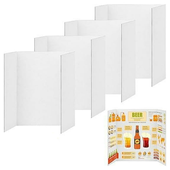 Homerr Trifold Poster Board Foldable Display Board Tri-Fold Poster Boards 4 Pieces, Small White Design, Ideal for Business Displays