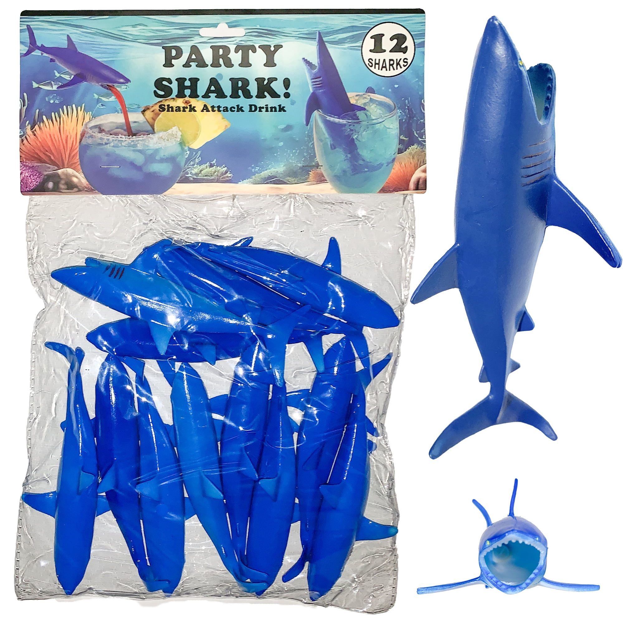 Plastic Sharks for Drinks - Great Shark Decor for Shark Parties, Shark Decorations for Fun Theme Party, Vinyl Sharks for Drinks, Lemonade & More