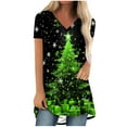 thumbnail image 1 of Camiseta Impresa con Cuello en V de Manga de Raglan de la Parte Trasera Larga Delantera Corta de las Mujeres de Navidad, Vacaciones Informales, 1 of 5